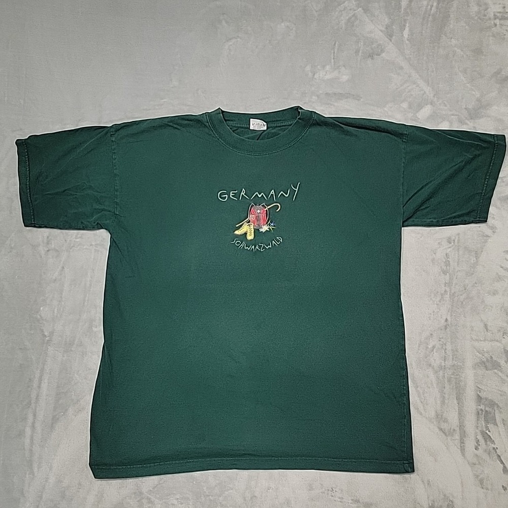 Germany Schwarzwald Shirt Men XXL Green Embroidered Hiking Backpack Souvenir Tee